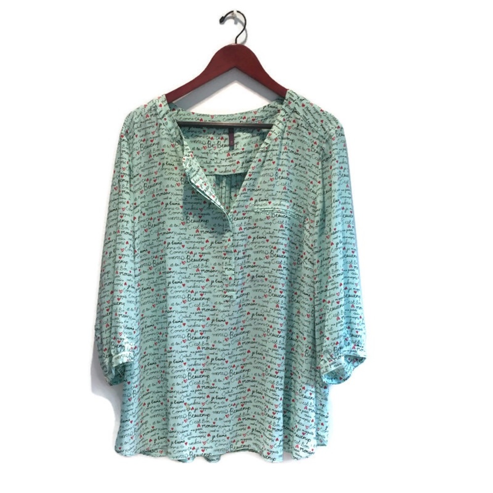 NYDJ, Parisian themed blouse, 2X, light green